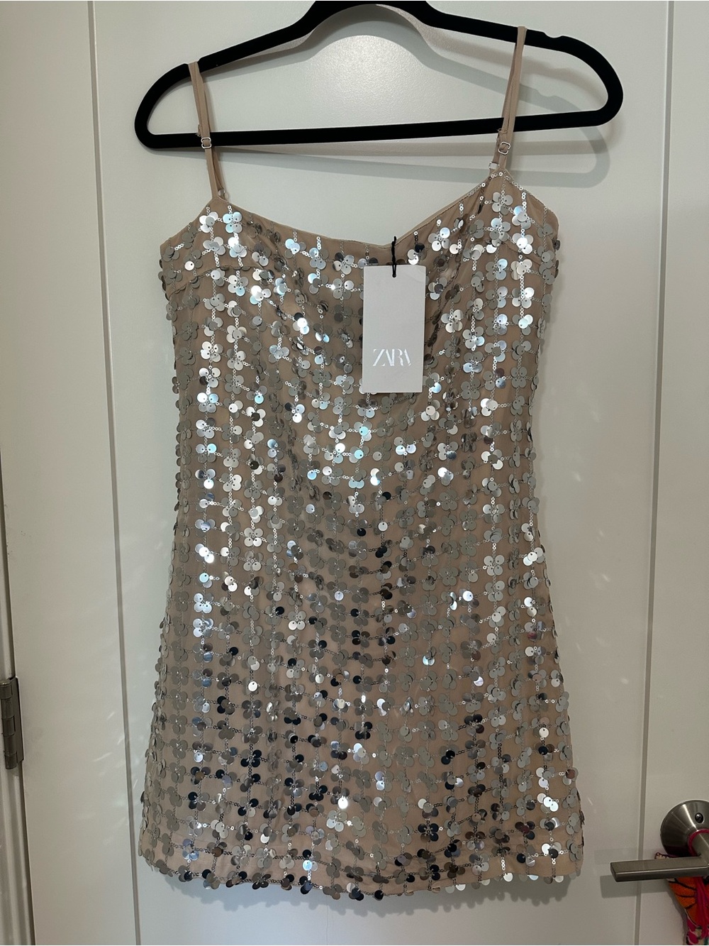 Zara Beige Sequin Mini Dress - Picture 1 of 5